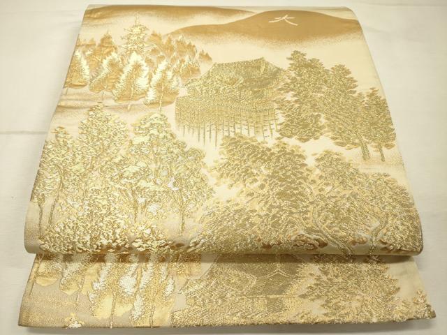 平和屋着物◎六通柄袋帯 風景文 金糸 正絹 逸品 DABJ9462ya