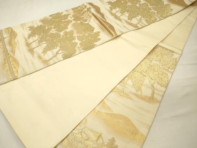 平和屋着物◎六通柄袋帯 風景文 金糸 正絹 逸品 DABJ9462ya