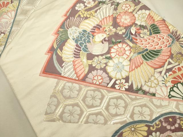 平和屋着物◎六通柄袋帯 唐織 扇面鳳凰花文 金銀糸 正絹 逸品 DABJ9464ya