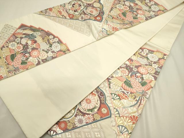 平和屋着物◎六通柄袋帯 唐織 扇面鳳凰花文 金銀糸 正絹 逸品 DABJ9464ya