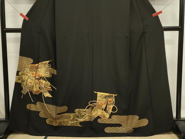 平和屋着物■豪華黒留袖 駒刺繍 几帳花蝶文 金銀彩 正絹 逸品 DABJ9467ya