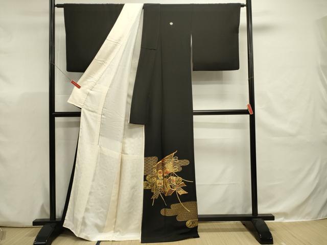 平和屋着物■豪華黒留袖 駒刺繍 几帳花蝶文 金銀彩 正絹 逸品 DABJ9467ya