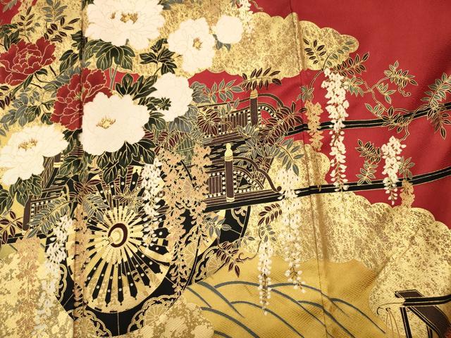 平和屋着物■豪華振袖 花車文 牡丹 乱菊 暈し染め 金彩 正絹 逸品 DABJ9483ya