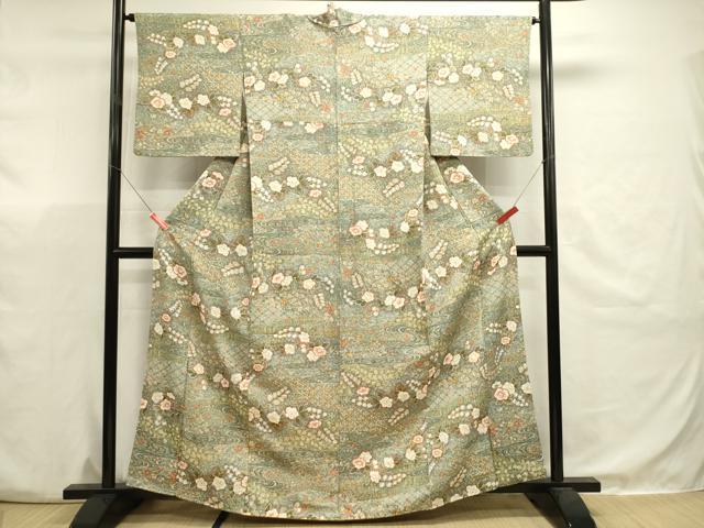 平和屋着物■上質な小紋 流水草花文 金彩 正絹 逸品 DABJ9485ya