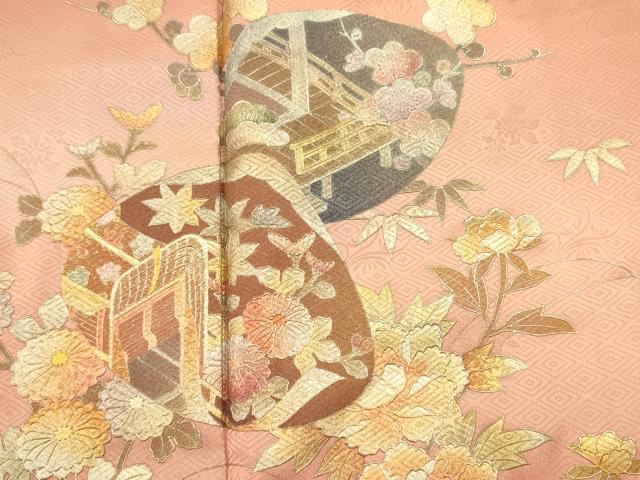 平和屋着物■訪問着 御所車貝合わせ花文 暈し染め 金銀彩 正絹 逸品 DABJ9486ya