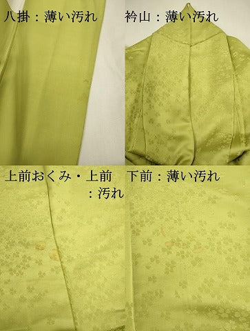 平和屋着物■上質な色無地 クローバー地紋 若苗色 正絹 逸品 DABJ9493ya