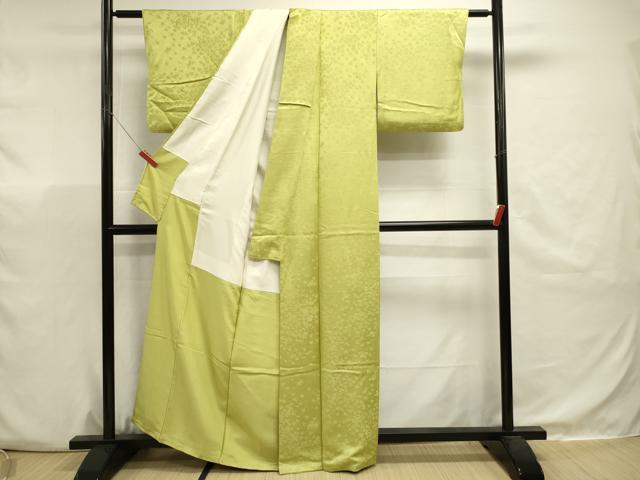平和屋着物■上質な色無地 クローバー地紋 若苗色 正絹 逸品 DABJ9493ya
