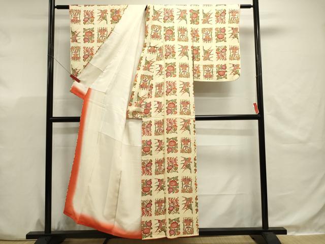 平和屋着物■上質な小紋 型染め 風景花鳥文 正絹 逸品 DABJ9494ya