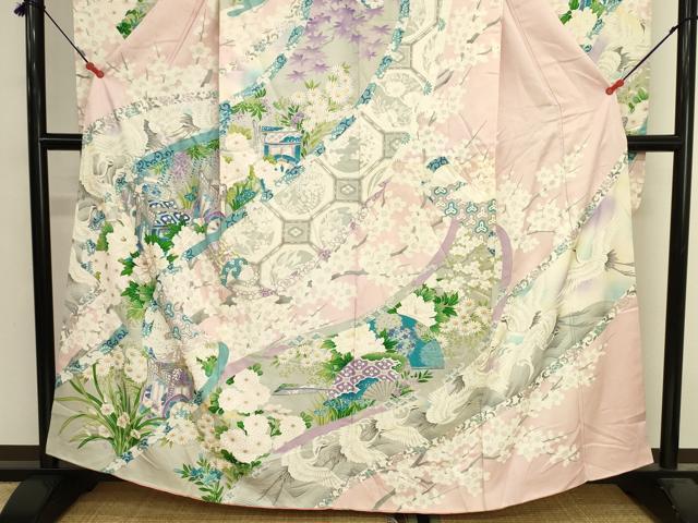 平和屋着物■豪華振袖 駒刺繍 御所車花文 銀彩 正絹 逸品 DABJ9508ya