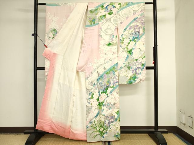 平和屋着物■豪華振袖 駒刺繍 御所車花文 銀彩 正絹 逸品 DABJ9508ya