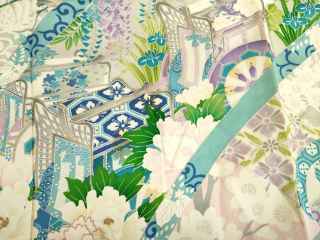 平和屋着物■豪華振袖 駒刺繍 御所車花文 銀彩 正絹 逸品 DABJ9508ya