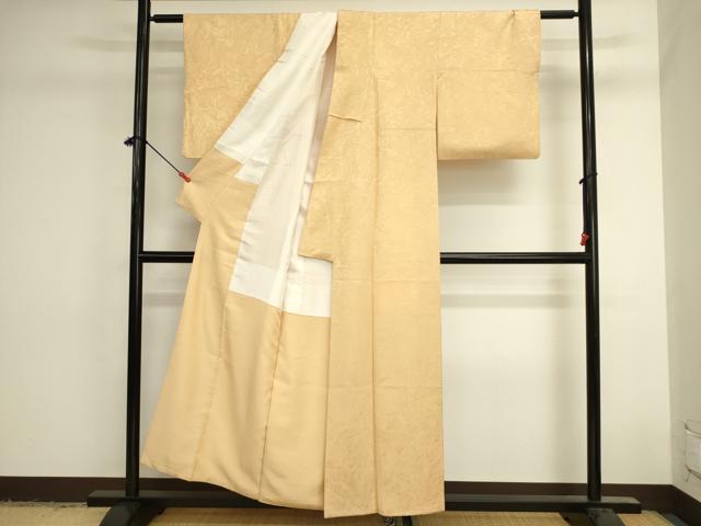 平和屋着物■上質な色無地 墨流し地紋 萱草色 正絹 逸品 DABJ9511ya