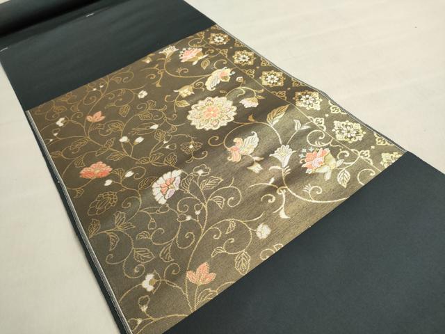 平和屋着物▼西陣 名古屋帯 帯反物 正倉院花唐草文 金糸 証紙付き 逸品 未使用 DABJ9525we