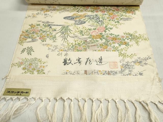 平和屋着物▼小紋 反物 着尺 作家物 数奇屋造 紬地 風景花松文 逸品 未使用 DABJ9542we