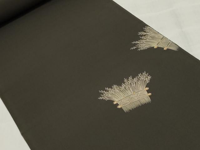 平和屋着物▼羽織・コート 反物 羽尺 刺繍 柴垣文 黒地 逸品 未使用 DABJ9782we