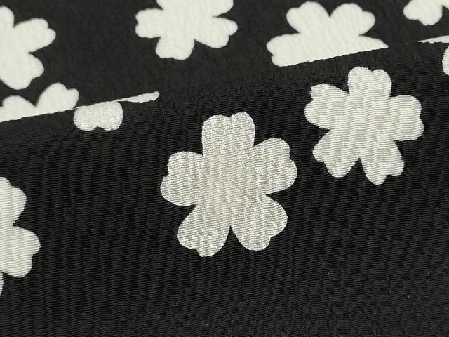 平和屋着物▼付下げ 解き反物 着尺 舞桜文 黒地 銀彩 逸品 DABJ9785we
