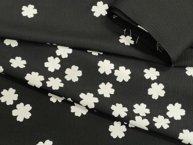 平和屋着物▼付下げ 解き反物 着尺 舞桜文 黒地 銀彩 逸品 DABJ9785we