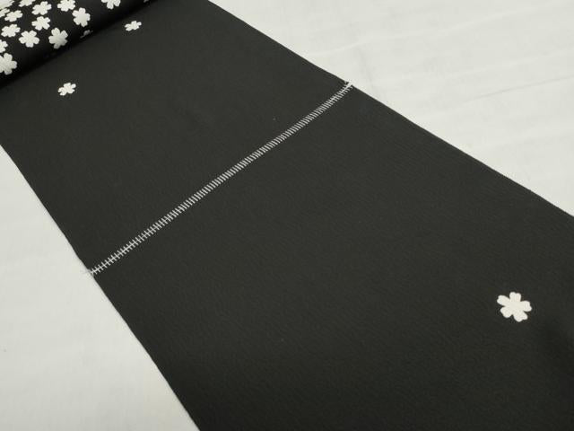 平和屋着物▼付下げ 解き反物 着尺 舞桜文 黒地 銀彩 逸品 DABJ9785we