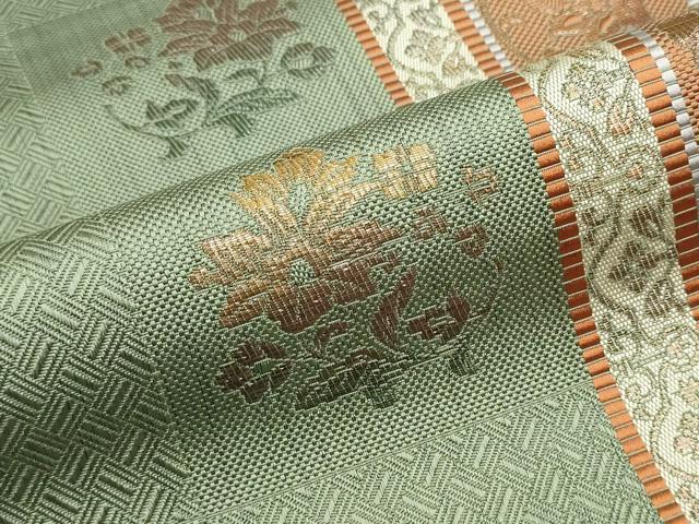 平和屋着物●本場筑前博多織 名古屋帯 帯反物 草花文 木下節夫作 証紙付き 逸品 未使用 DABJ9822we