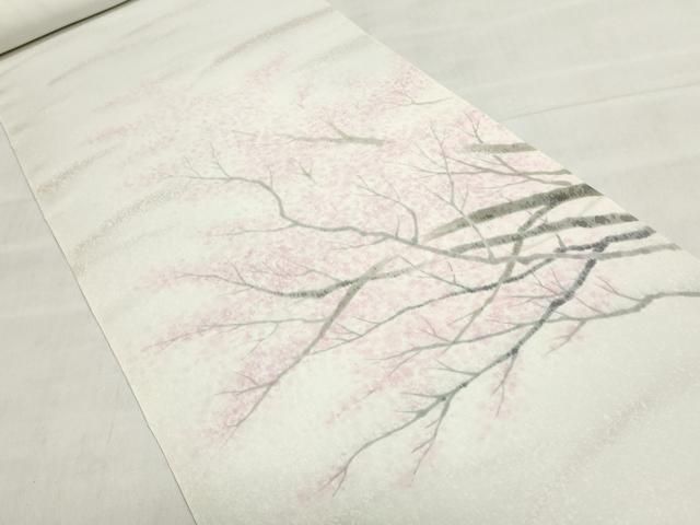 平和屋着物●塩瀬 名古屋帯 帯反物 枝桜文 逸品 未使用 DABJ9914we