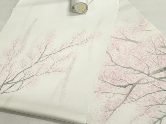 平和屋着物●塩瀬 名古屋帯 帯反物 枝桜文 逸品 未使用 DABJ9914we