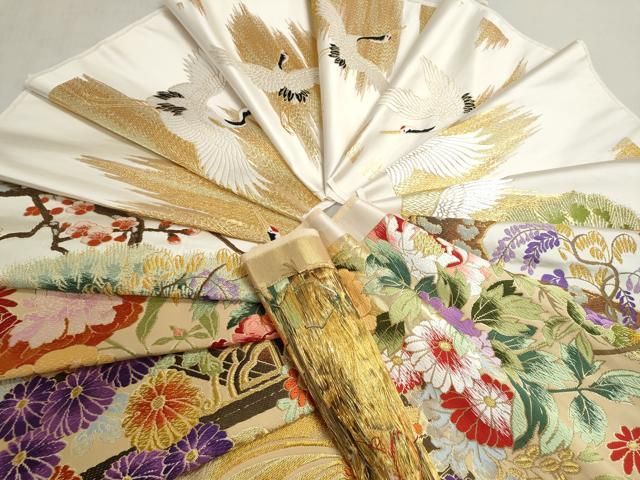 平和屋着物●両方向 全通柄袋帯 帯反物 唐織 飛鶴花車文 金糸 逸品 未使用 DABJ9944we
