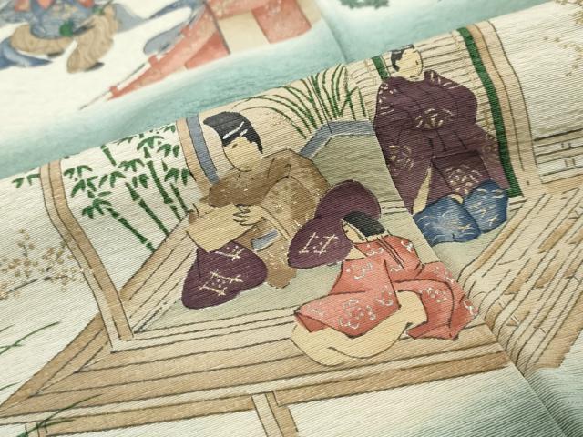 平和屋着物●友禅師・京の名工・伝統工芸士・樽本伊勢蔵 訪問着 横段平安人物文 暈し染め 金彩 正絹 逸品 DABK0007ud