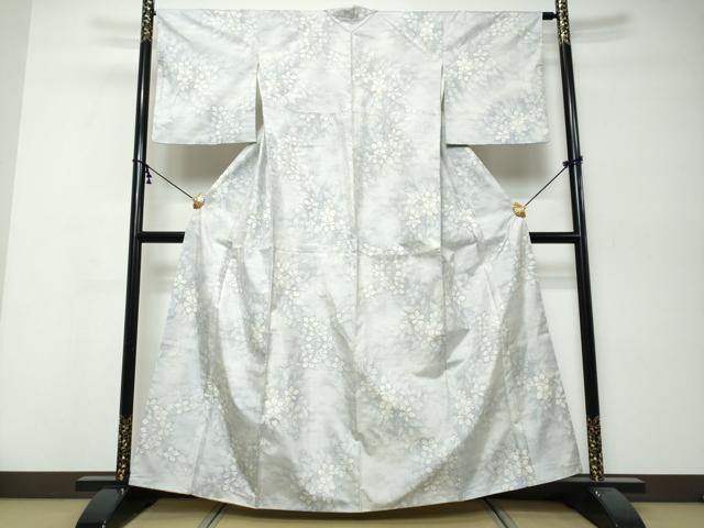 平和屋着物●本場大島紬 白大島 9マルキ 草花文 正絹 逸品 DABK0008ud