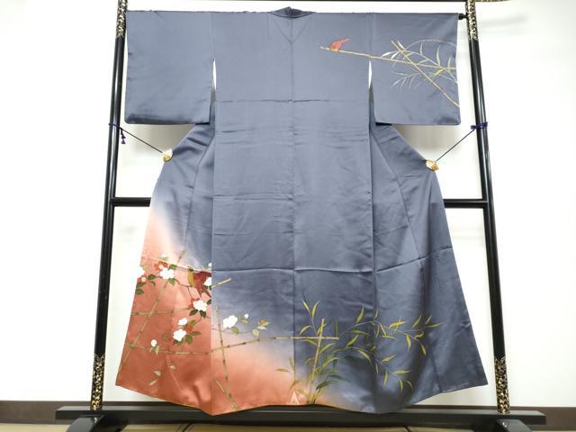 平和屋着物●二代目清次郎 手描き 訪問着 花鳥文 暈し染め 金彩 正絹 逸品 DABK0011ud