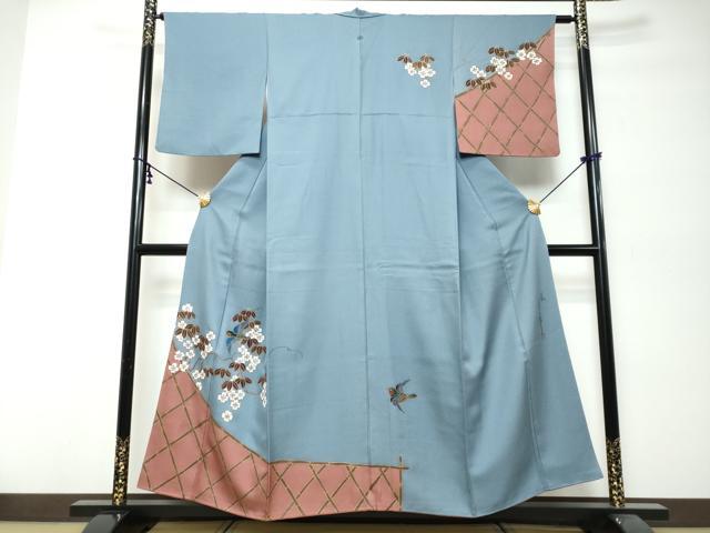 平和屋着物●二代目清次郎 手描き 訪問着 花鳥文 金彩 正絹 逸品 DABK0012ud