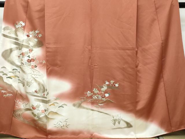平和屋着物●訪問着 流水草花籬文 暈し染め 金銀彩 正絹 逸品 DABK0021ud