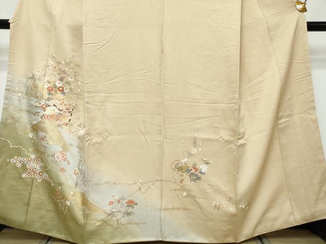 平和屋着物●訪問着 屏風草花文 暈し染め 金彩 正絹 逸品 DABK0022ud