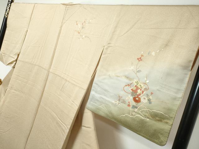 平和屋着物●訪問着 屏風草花文 暈し染め 金彩 正絹 逸品 DABK0022ud