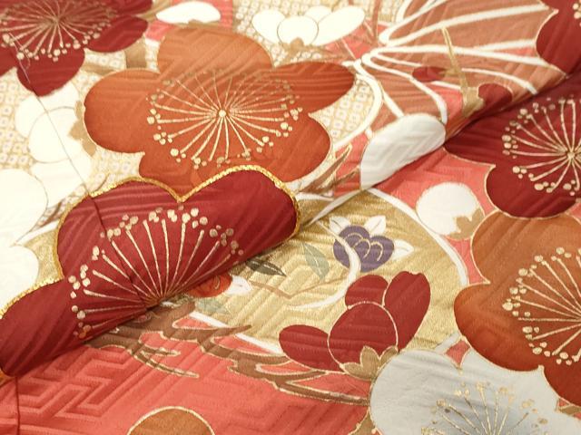 平和屋着物●豪華振袖 駒刺繍 草花文 金彩 正絹 逸品 DABK0026ud