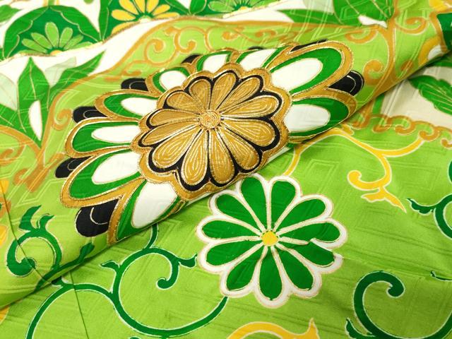 平和屋着物●豪華振袖 駒刺繍 更紗洋花文 金彩 正絹 逸品 DABK0030ud