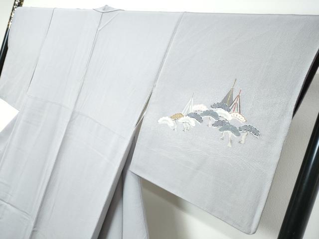 平和屋着物●訪問着 流水飛鶴草花文 暈し染め 金彩 正絹 逸品 DABK0042ud