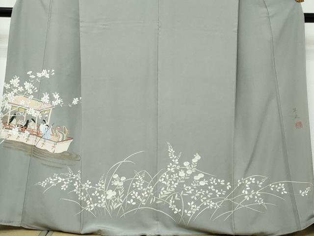 平和屋着物●京童人形絵師 高橋翠延 訪問着 人物風景草花文 金彩 正絹 逸品 DABK0047ud