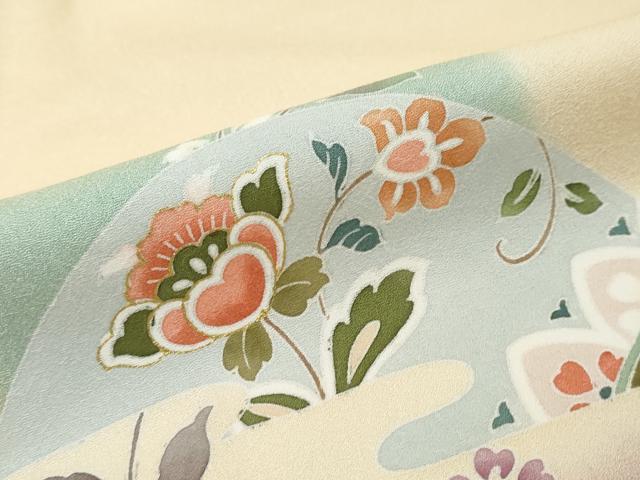 平和屋着物●訪問着 駒刺繍 洋花文 暈し染め 金彩 鈴乃屋扱い 正絹 逸品 DABK0056ud