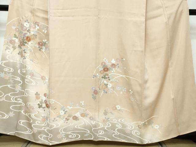 平和屋着物●訪問着 駒刺繍 流水草花文 暈し染め 金彩 正絹 逸品 DABK0057ud