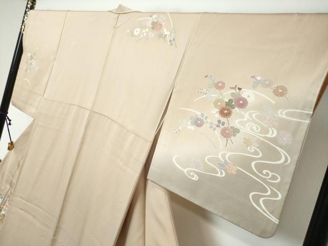 平和屋着物●訪問着 駒刺繍 流水草花文 暈し染め 金彩 正絹 逸品 DABK0057ud
