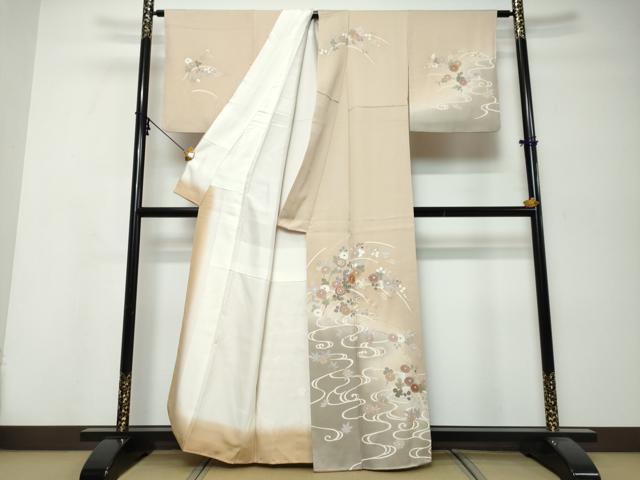 平和屋着物●訪問着 駒刺繍 流水草花文 暈し染め 金彩 正絹 逸品 DABK0057ud