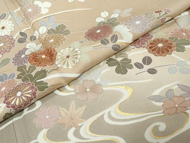 平和屋着物●訪問着 駒刺繍 流水草花文 暈し染め 金彩 正絹 逸品 DABK0057ud