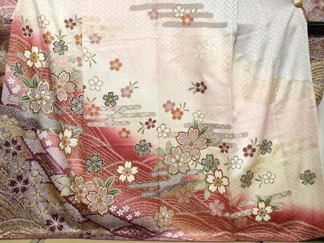 平和屋着物●豪華振袖 作家物 エ霞舞花文 暈し染め 金彩 正絹 逸品 DABK0081ud