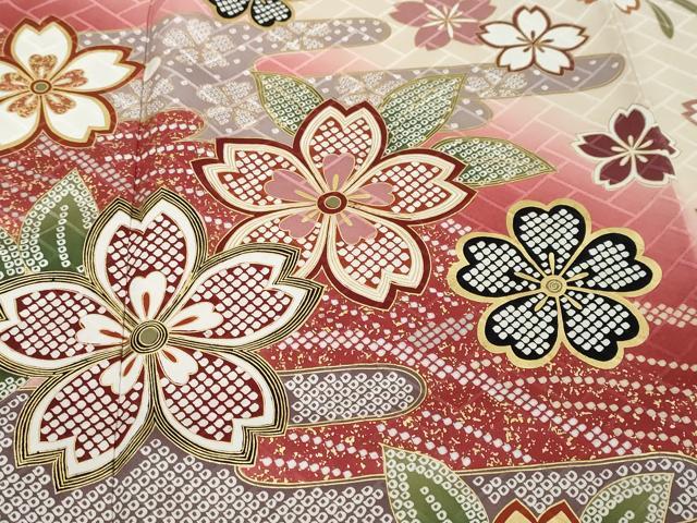 平和屋着物●豪華振袖 作家物 エ霞舞花文 暈し染め 金彩 正絹 逸品 DABK0081ud