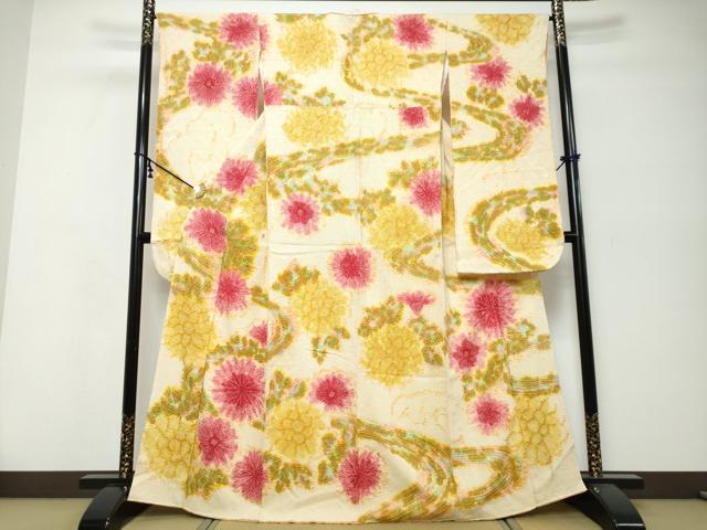 平和屋着物●豪華振袖 総絞り 立波舞花文 正絹 逸品 DABK0083ud