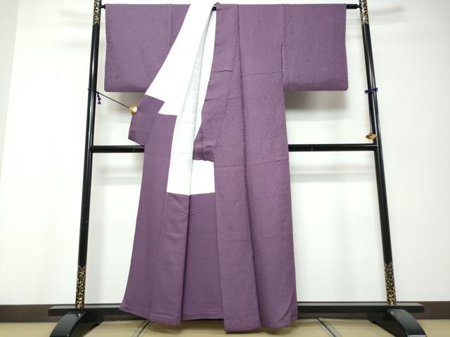 平和屋着物●上質な色無地 更紗花唐草地紋 本紫色 正絹 逸品 DABK0087ud