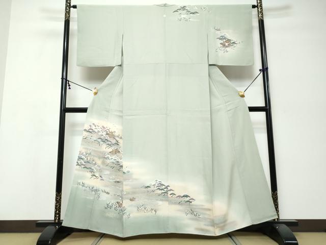 平和屋着物●訪問着 流水小舟風景文 暈し染め 金銀彩 正絹 逸品 DABK0105ud