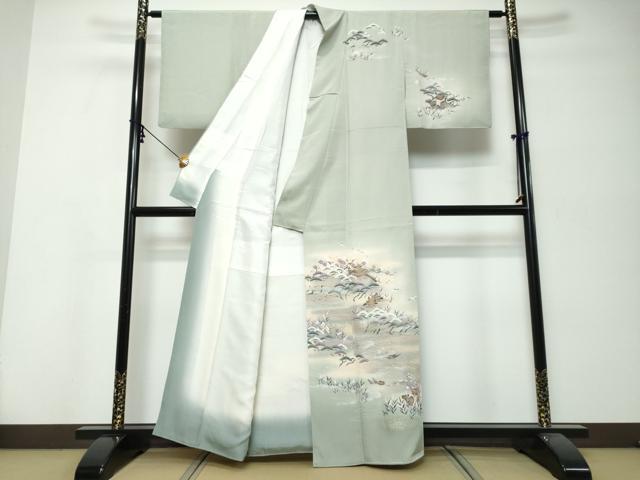 平和屋着物●訪問着 流水小舟風景文 暈し染め 金銀彩 正絹 逸品 DABK0105ud