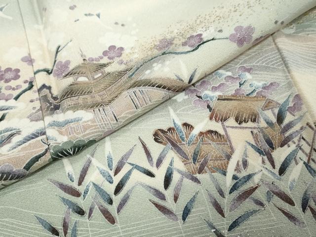 平和屋着物●訪問着 流水小舟風景文 暈し染め 金銀彩 正絹 逸品 DABK0105ud