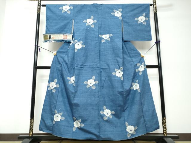 平和屋着物●小千谷紬 舞椿文 証紙付き 正絹 逸品 DABK0110ud